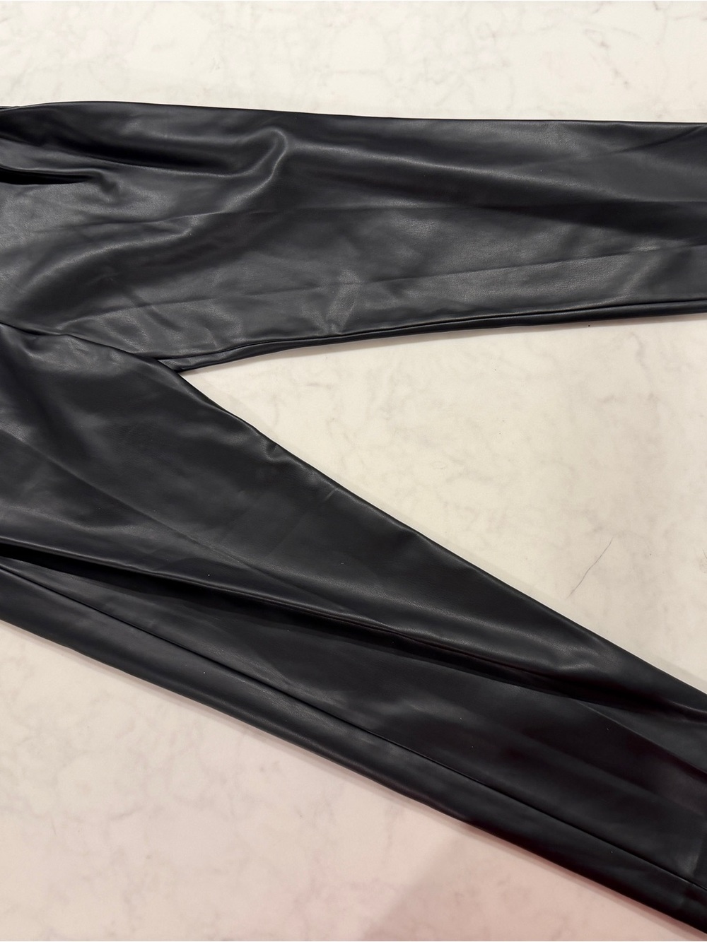 French Connection Black Faux Leather Leggings with Navy Label
